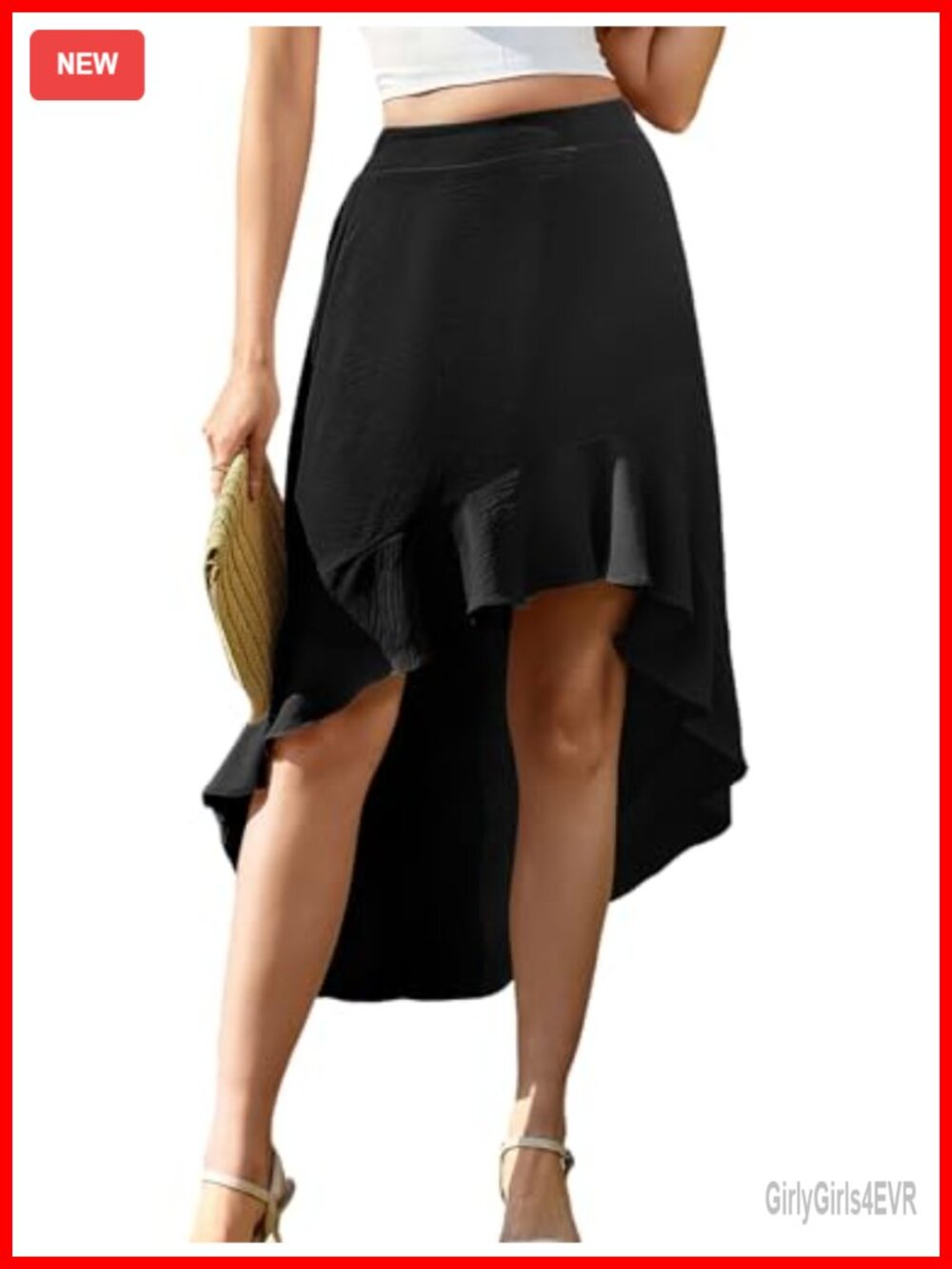 Women's High Low Asymmetrical Ruffle Maxi Skirt with Pockets Flowy A-Line